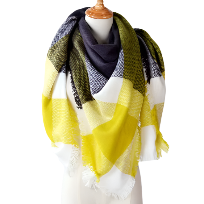 MARGUERITE Square Cashmere Blend Plaid Scarf - 140 x 140 cms