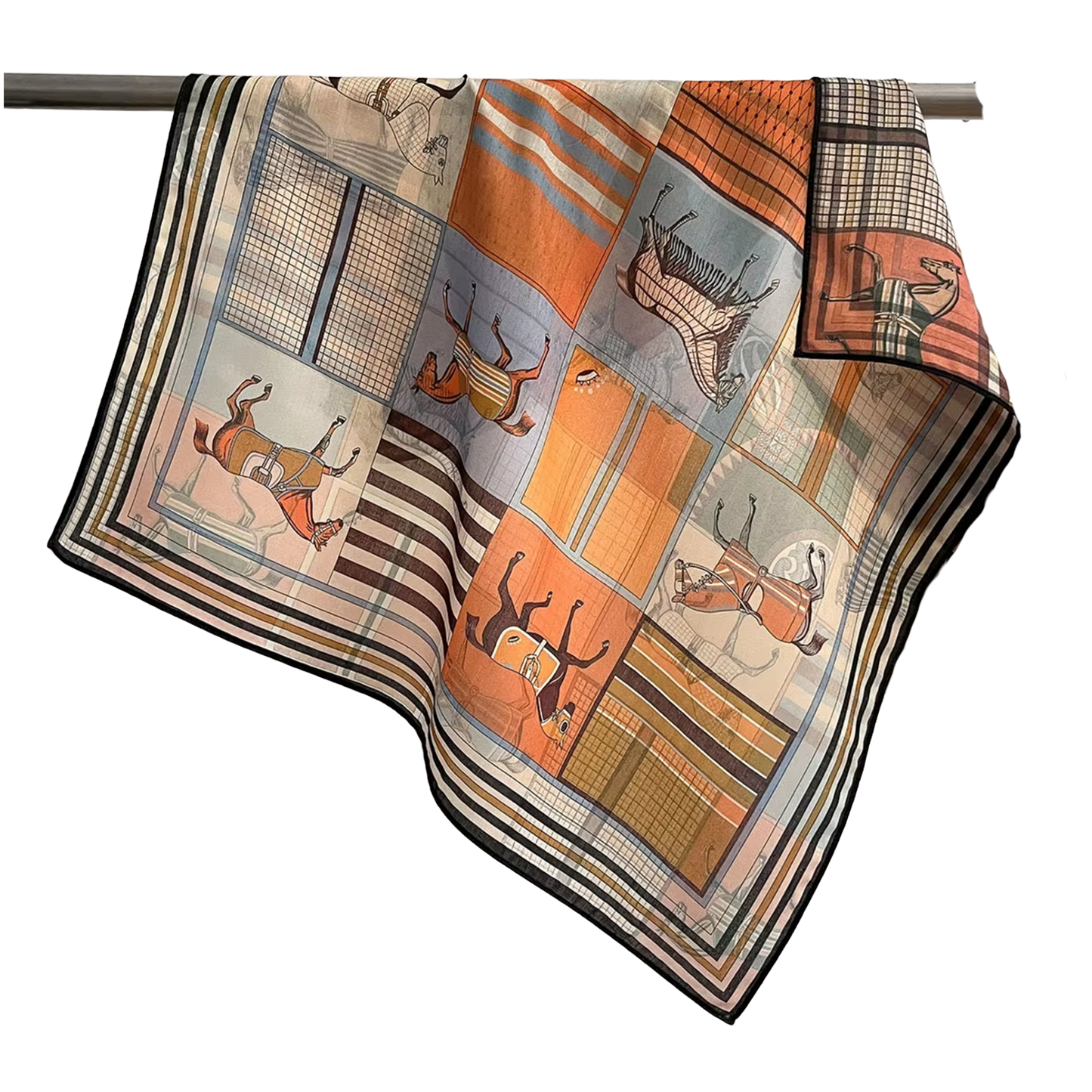 MARIANNE Horse Design, Cotton/Linen Look, Twill Scarf - 70 x 70 cms