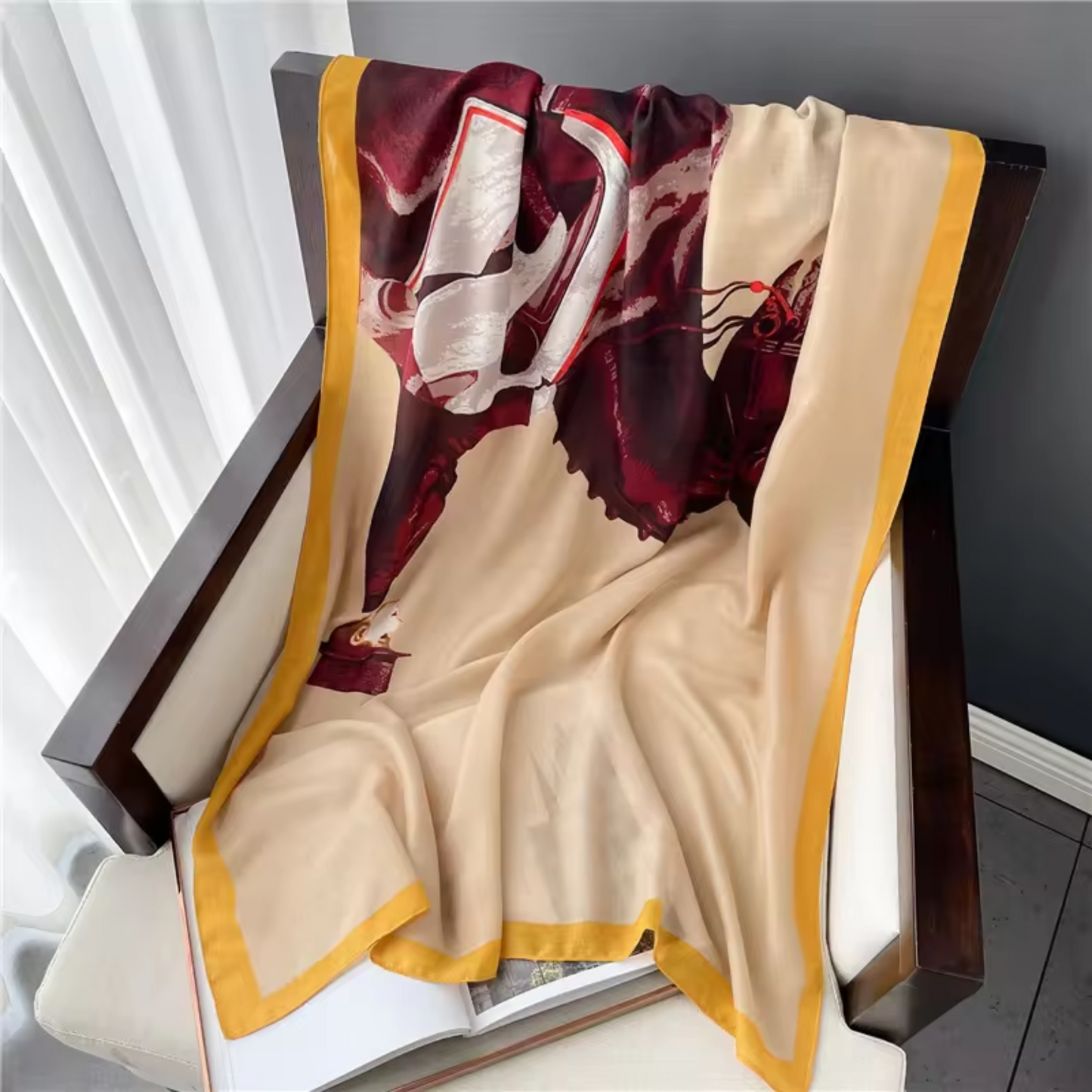 MARLA Horse Design Linen Look Scarf - 180 x 90 cms