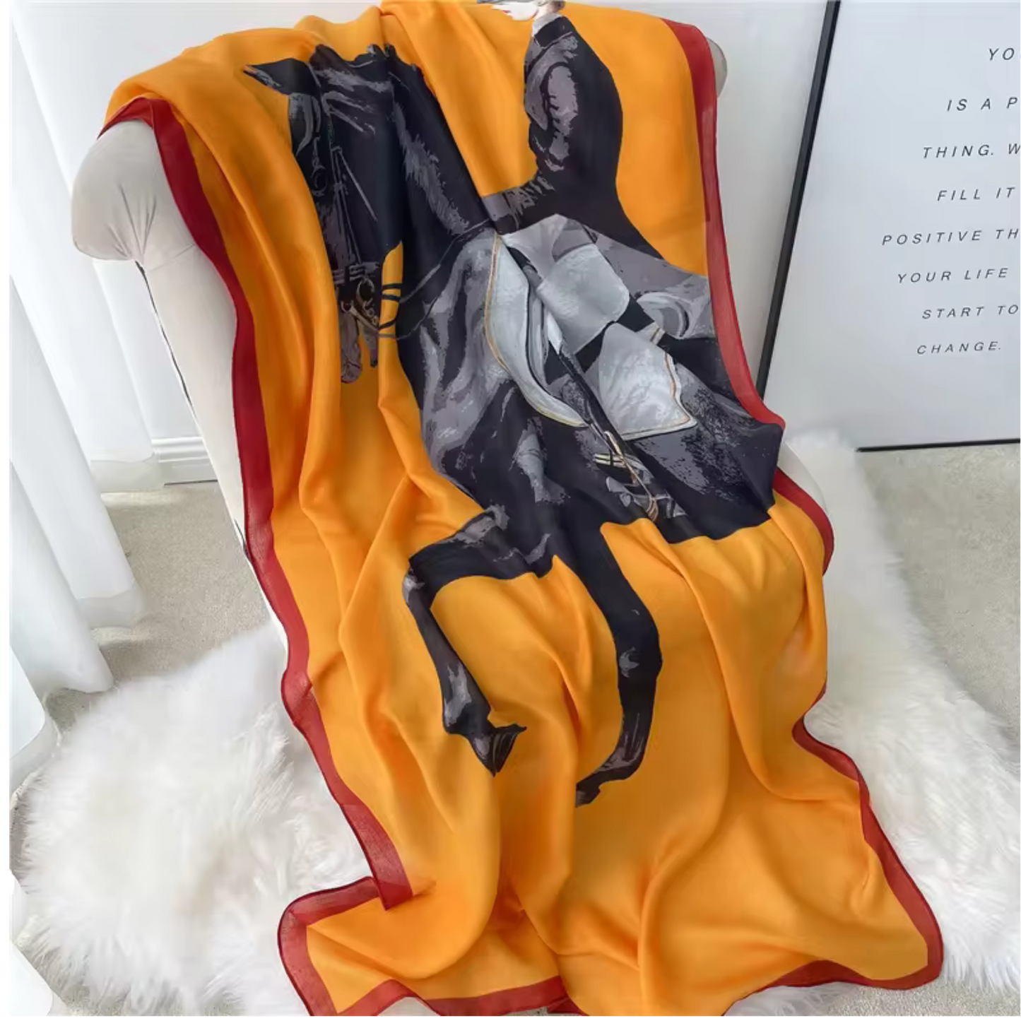 MARLA Horse Design Linen Look Scarf - 180 x 90 cms