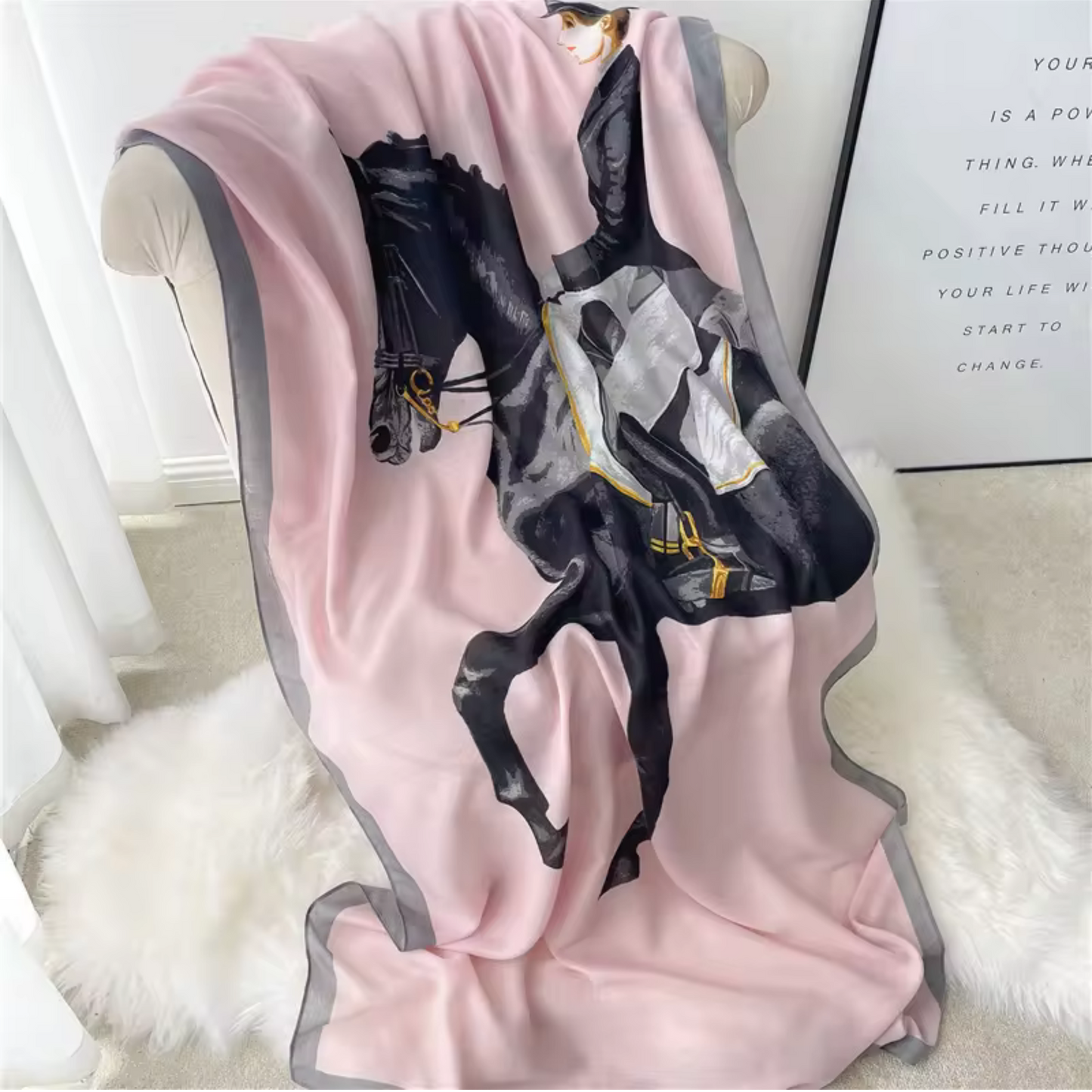 MARLA Horse Design Linen Look Scarf - 180 x 90 cms