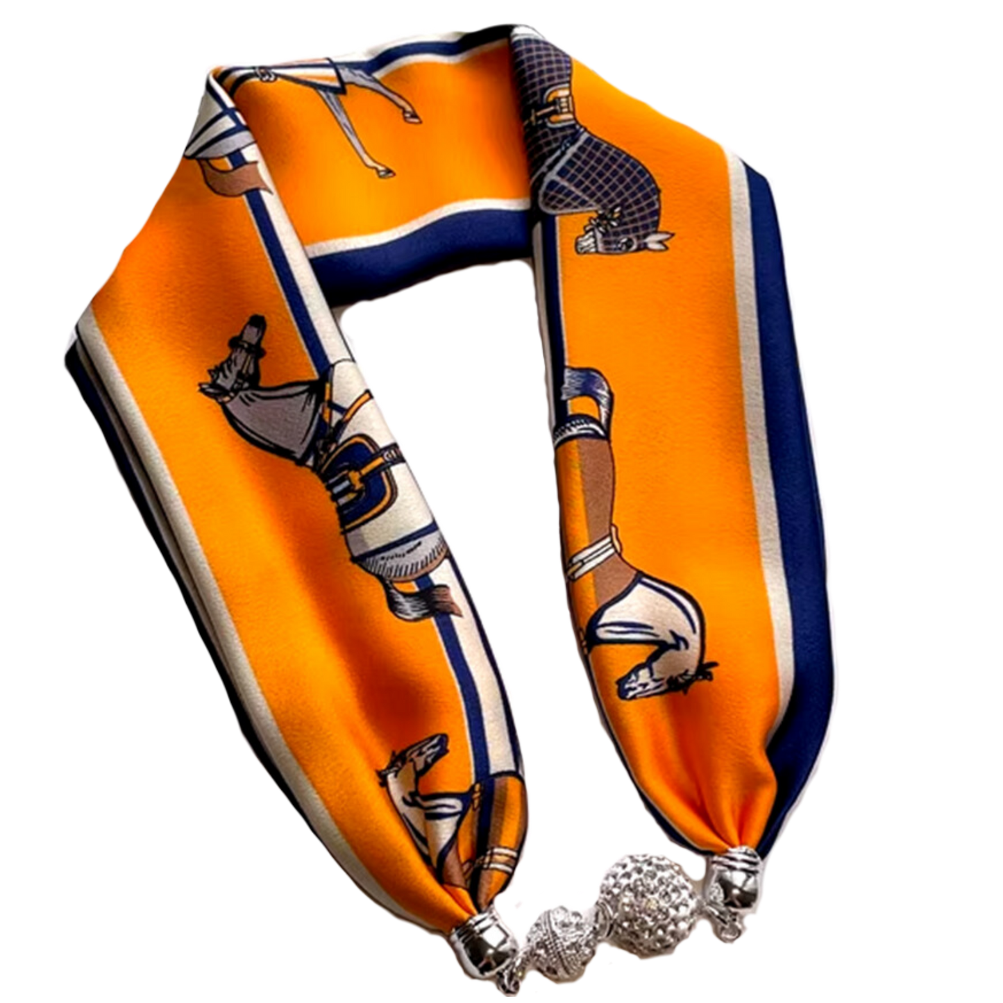 MARSHA Horse Design Satin Necktie/Scarf with Magnetic Clip - 13 x 60 cms