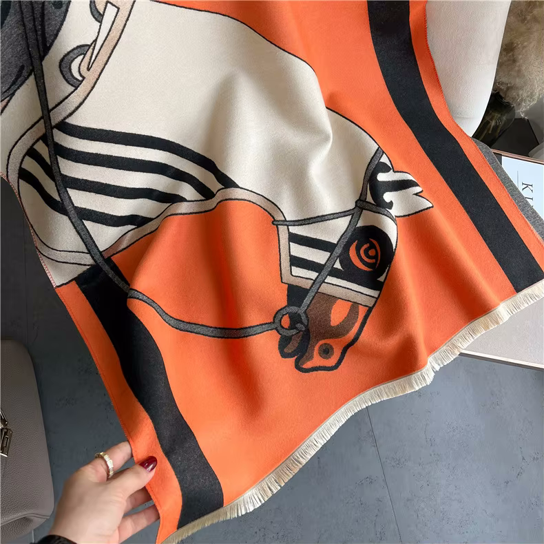 MEARNA Horse Design Cashmere Blend Pashmina/Shawl - 180 x 65 cms