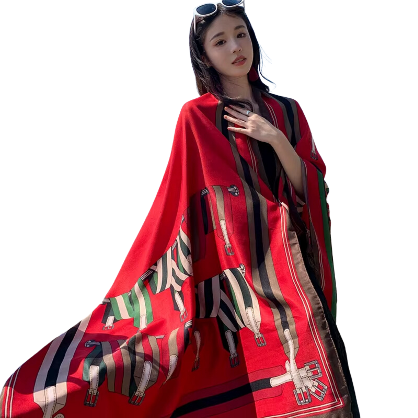 MEREDITH Horse Design Linen Look Scarf - 180 x 90 cms