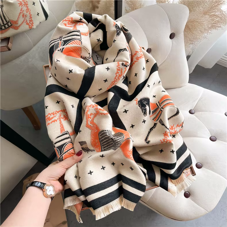 MERILYN Horse Design Cashmere Blend Pashmina/Shawl - 180 x 65 cms