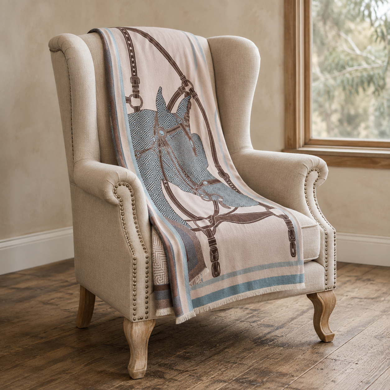 MILANO Equestrian Pashmina Scarf | Horse Design Shawl 180 × 65 cm