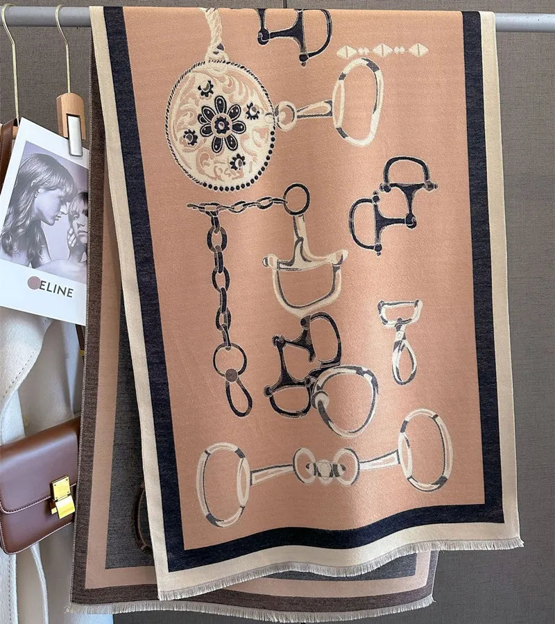 NOLA Horse Design, Cashmere Blend Pashmina/Shawl - 180 x 65 cms