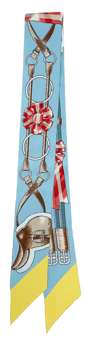 ORLANDO Horse Design Twilly Scarf, Hair or Handbag Tie - 85 x 5 cms PURE SILK