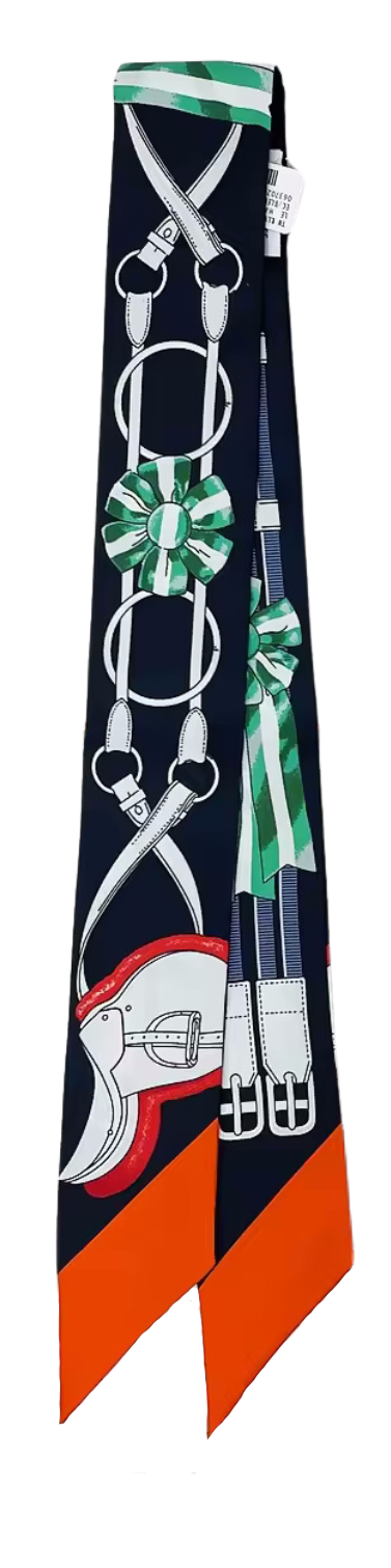 ORLANDO Horse Design Twilly Scarf, Hair or Handbag Tie - 85 x 5 cms PURE SILK