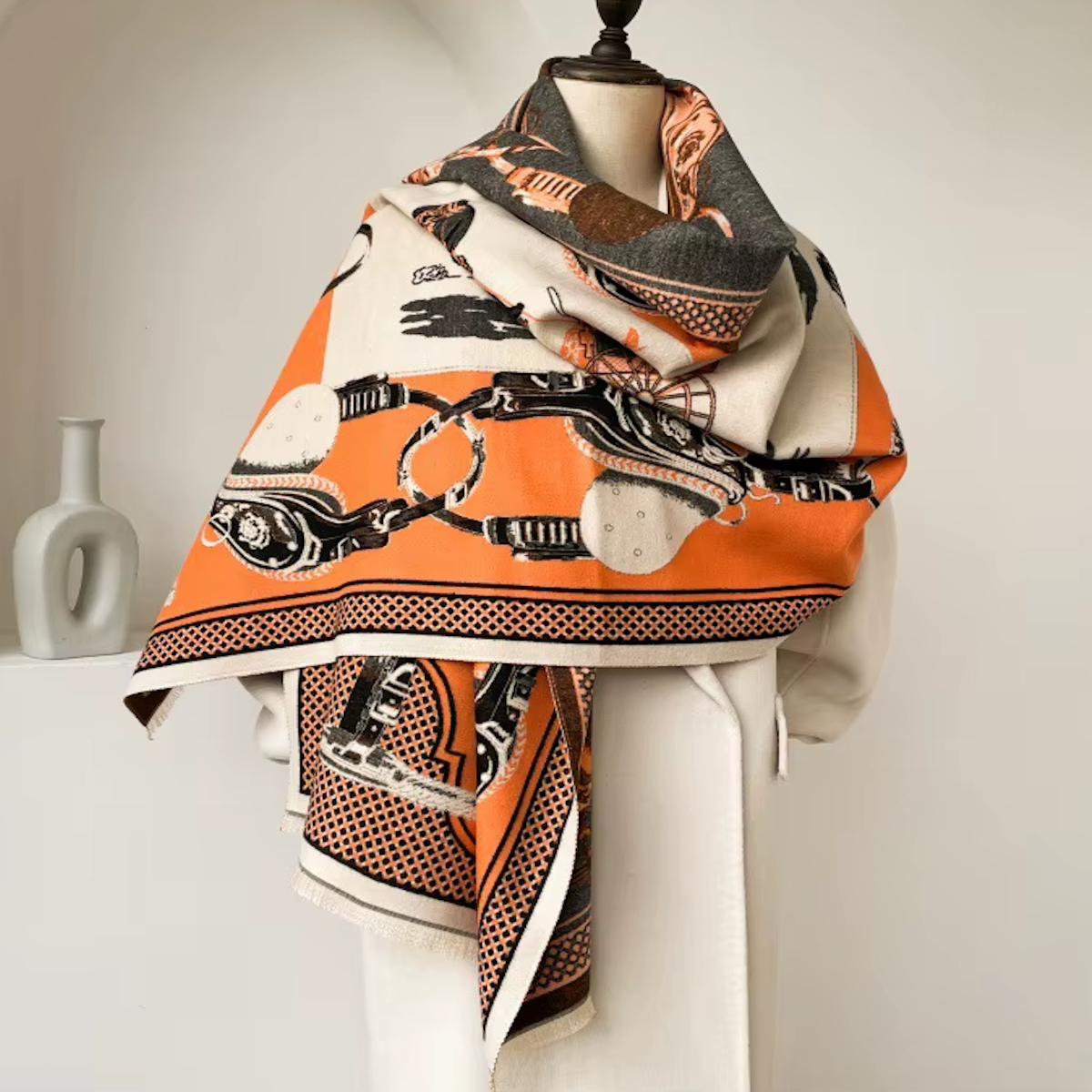 PAIGE Horse Design Cashmere Blend Pashmina/Shawl - 180 x 65 cms