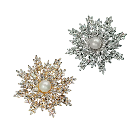 ORION Austrian Crystal & Man-Made Pearl Brooch - 5.5 x 5.5 cms