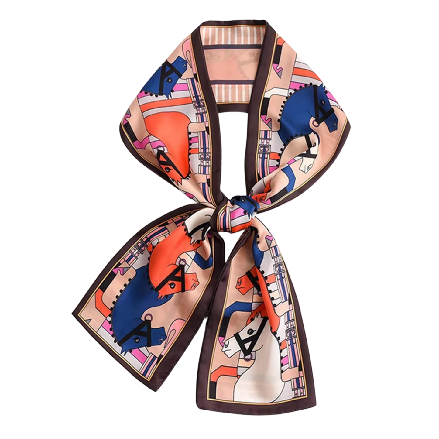 PIBER Horse Design, Silk Look Satin Skinny Scarf - 148 X 12 cms