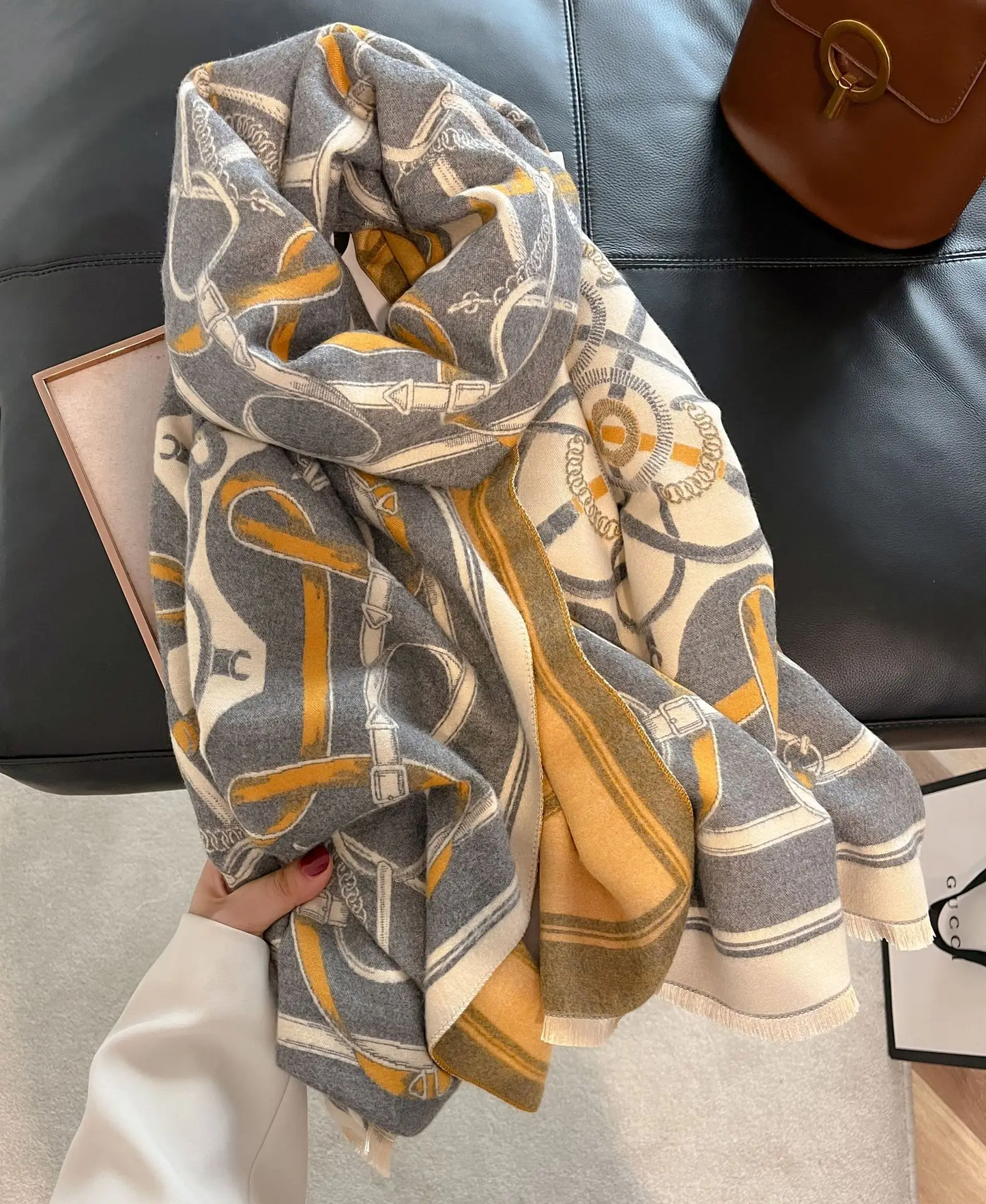 PORTIA Horse Design, Cashmere Blend Pashmina/Shawl - 180 x 65 cms