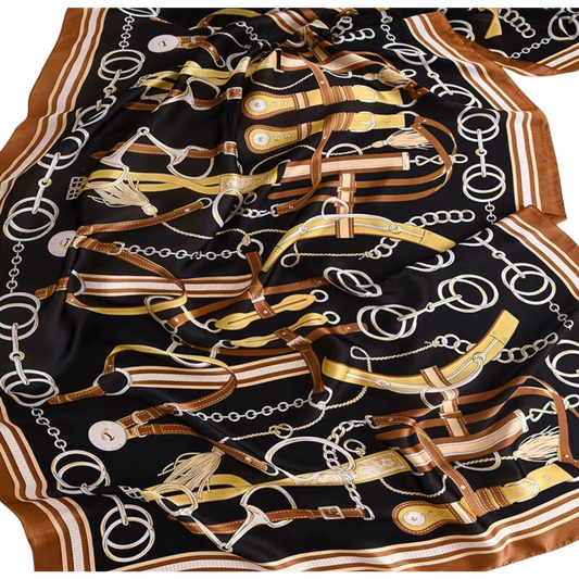 PRESLEY Horse Design, Man-Made Silk Chiffon Scarf - 180 x 90 cms