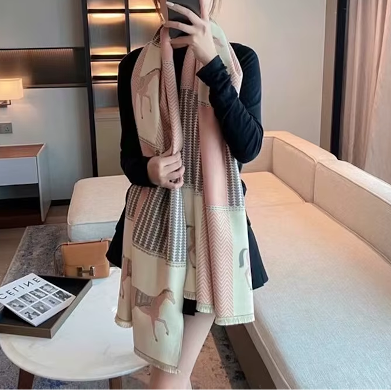 QUINN Horse Design Cashmere Blend Pashmina/Shawl - 180 x 65 cms