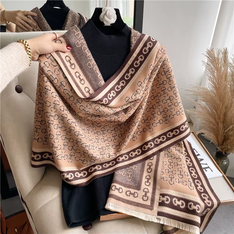 RIONA Horse Design Cashmere Blend Pashmina/Shawl 180 x 65 cms