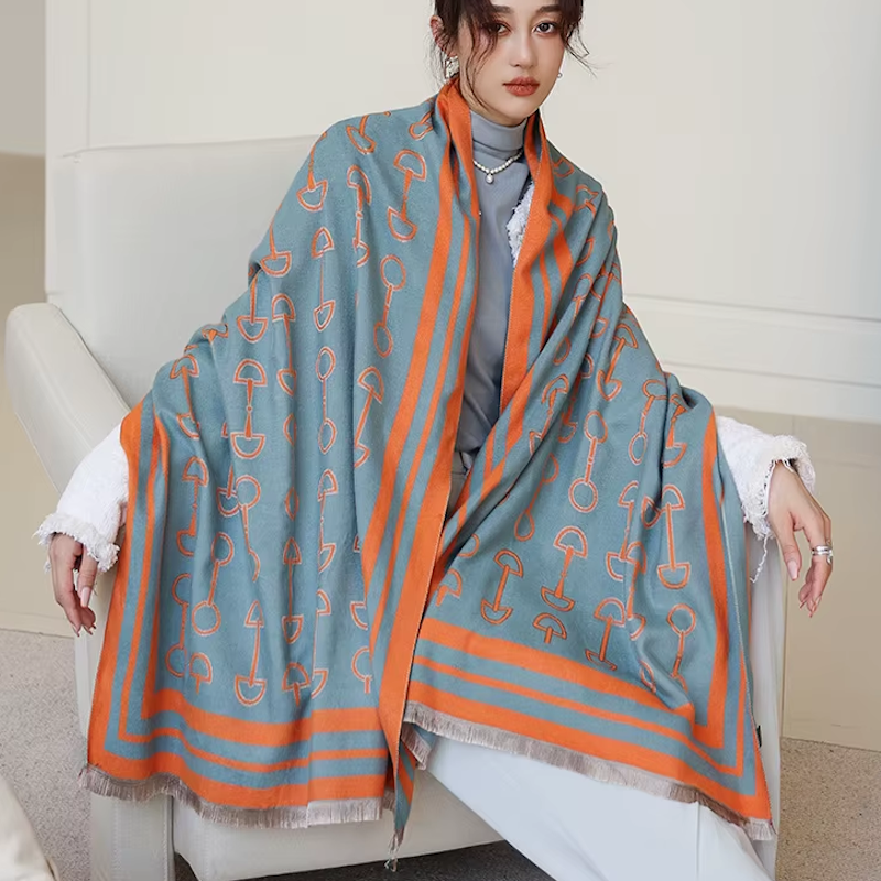 SAMUS Horse Design Cashmere Blend Pashmina/Shawl - 180 x 65 cms