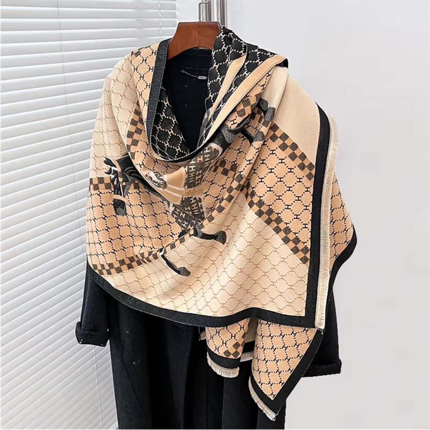 SERINA Horse Design Cashmere Blend Pashmina/Shawl - 180 x 65 cms