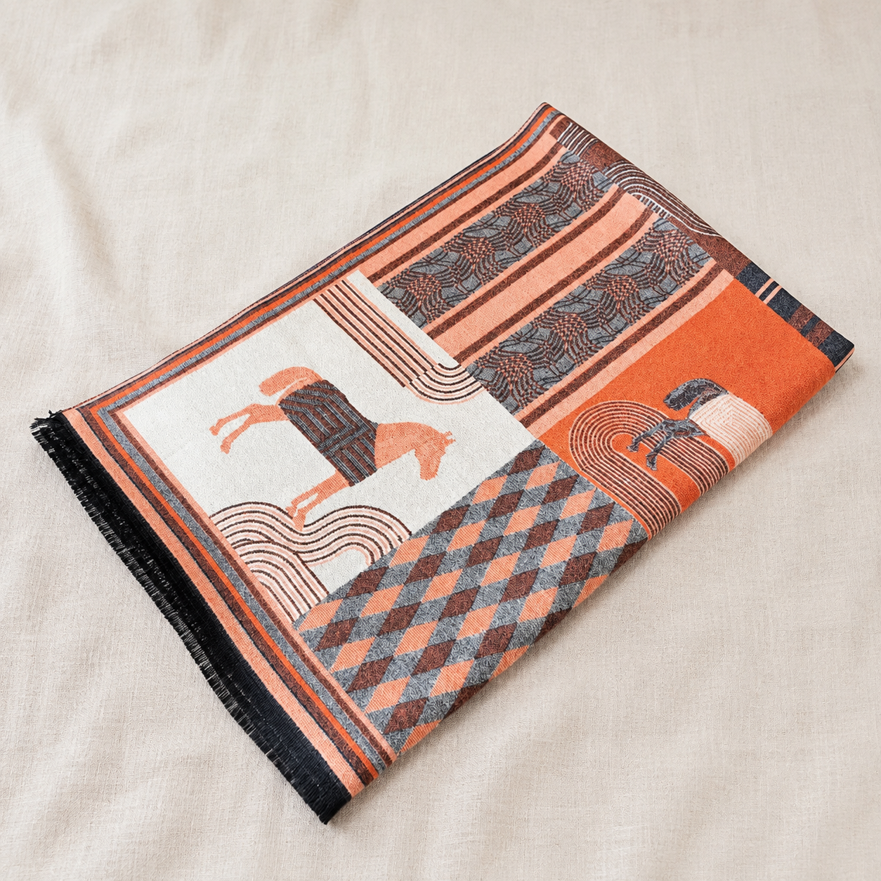 SEVILLE Equestrian Pashmina Scarf | Horse Design Shawl 180 × 65 cm