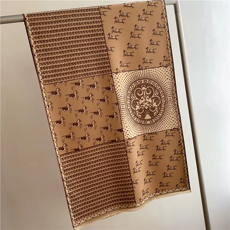 SHONA Horse Design Cashmere Blend Pashmina/Shawl - 180 x 65 cms