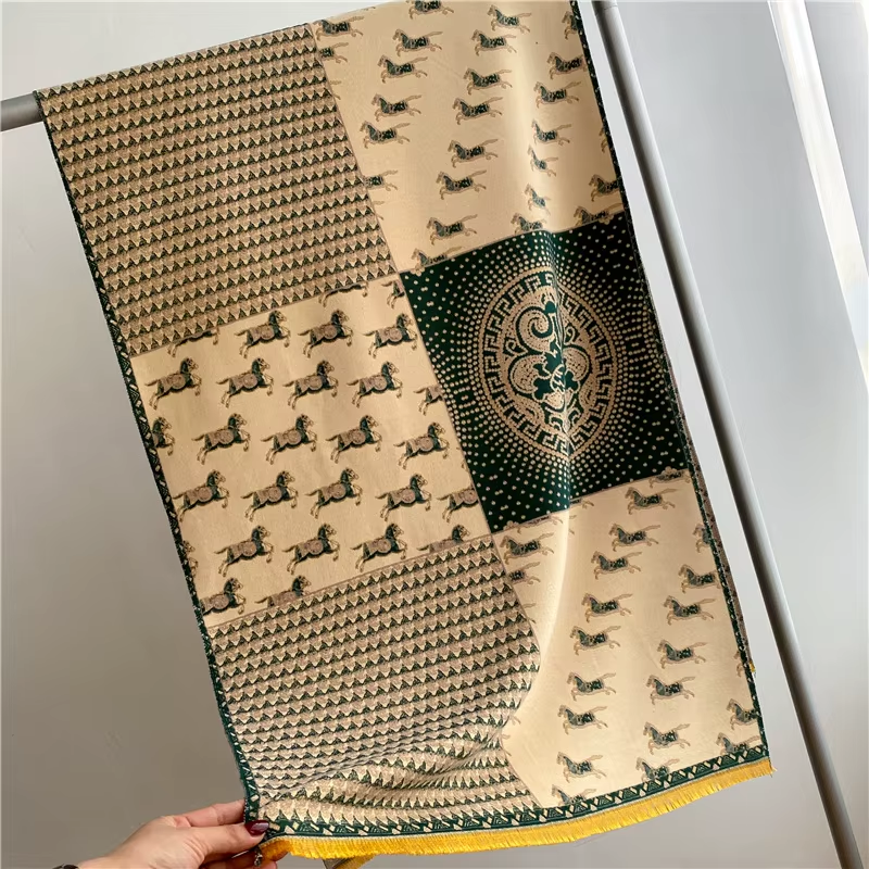 SHONA Horse Design Cashmere Blend Pashmina/Shawl - 180 x 65 cms