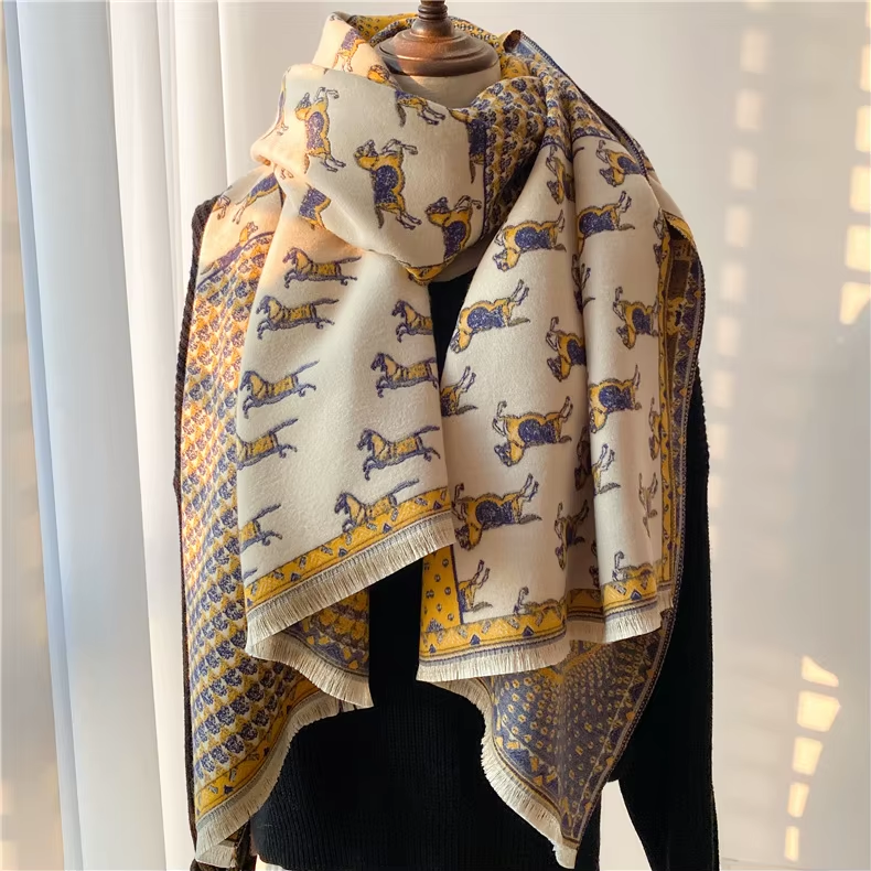 SHONA Horse Design Cashmere Blend Pashmina/Shawl - 180 x 65 cms