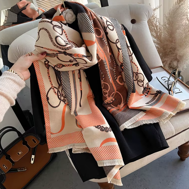 TAMARA Horse Design Cashmere Blend Pashmina/Shawl - 180 x 65 cms