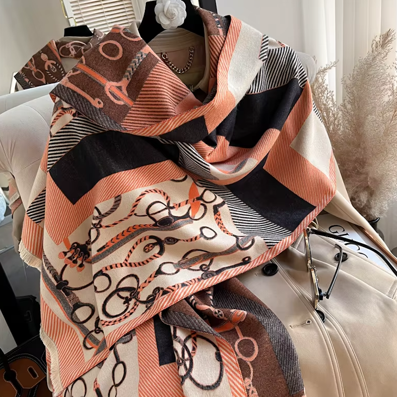 TAMARA Horse Design Cashmere Blend Pashmina/Shawl - 180 x 65 cms