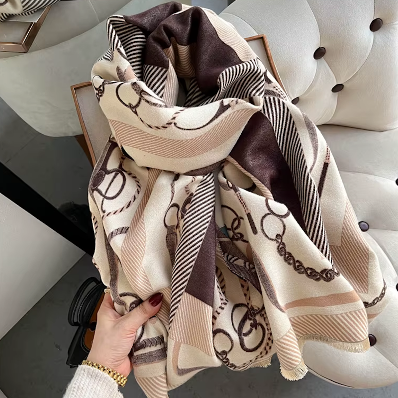 TAMARA Horse Design Cashmere Blend Pashmina/Shawl - 180 x 65 cms