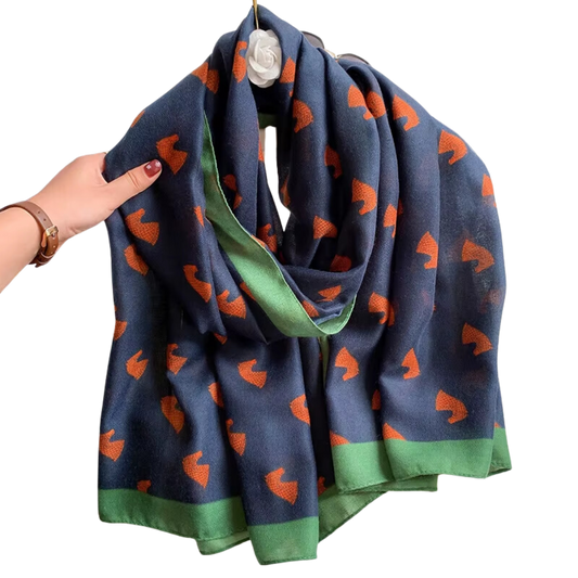 TESSA Horse Design Linen Look Scarf - 180 x 90 cms