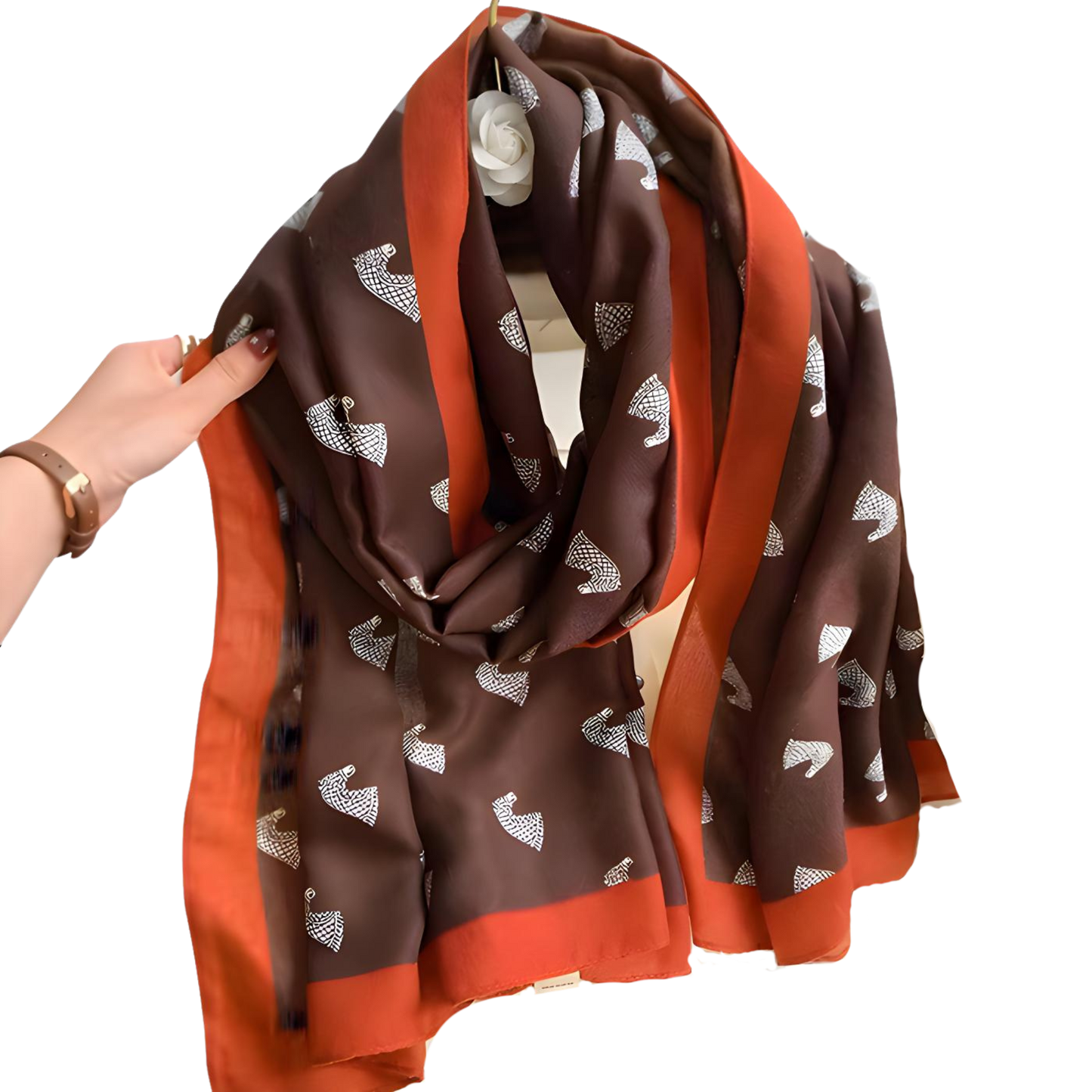 TESSA Horse Design Linen Look Scarf - 180 x 90 cms