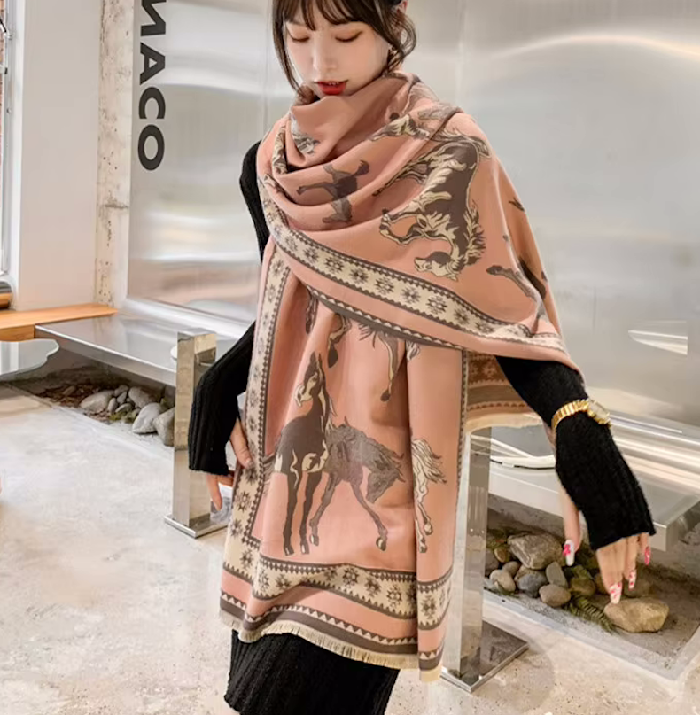 TRINNY Horse Design, Cashmere Blend Pashmina/Shawl - 180 x 65 cms