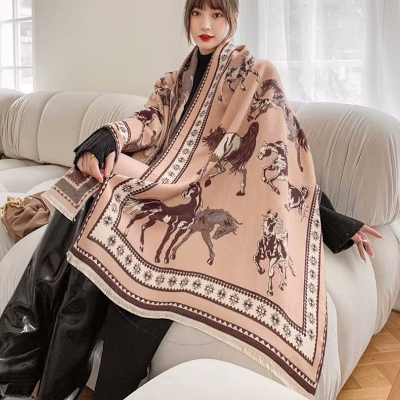 TRINNY Horse Design, Cashmere Blend Pashmina/Shawl - 180 x 65 cms