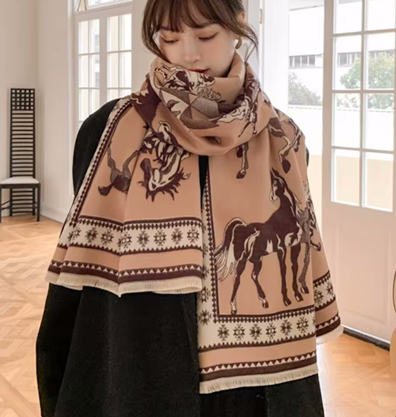 TRINNY Horse Design, Cashmere Blend Pashmina/Shawl - 180 x 65 cms