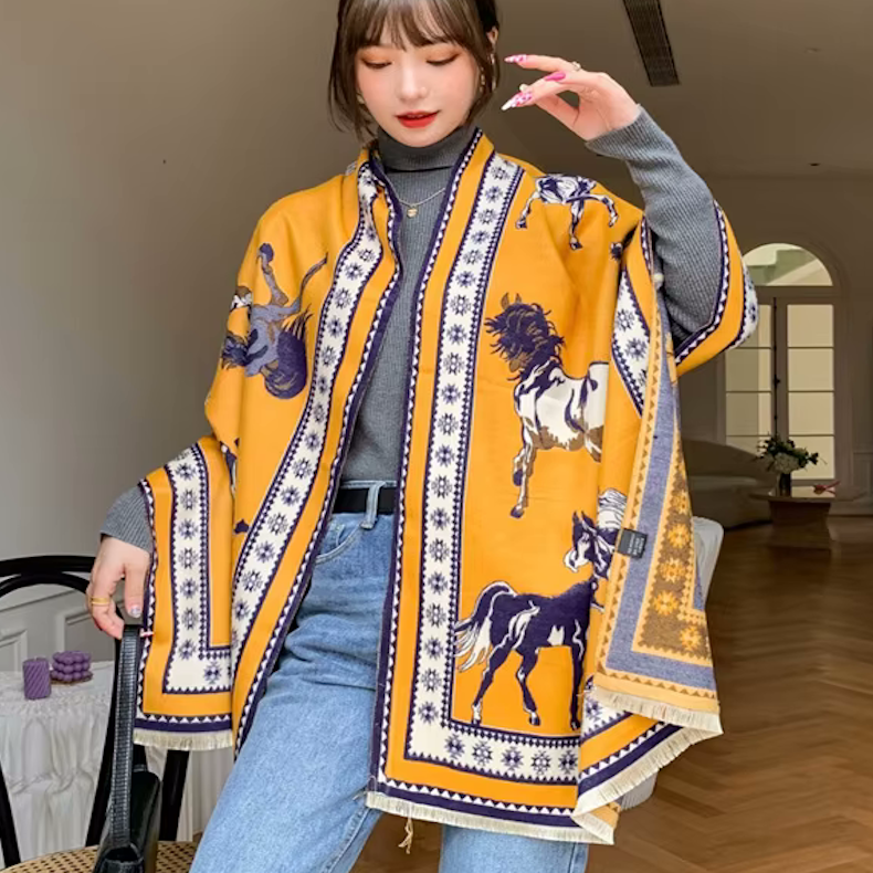 TRINNY Horse Design, Cashmere Blend Pashmina/Shawl - 180 x 65 cms