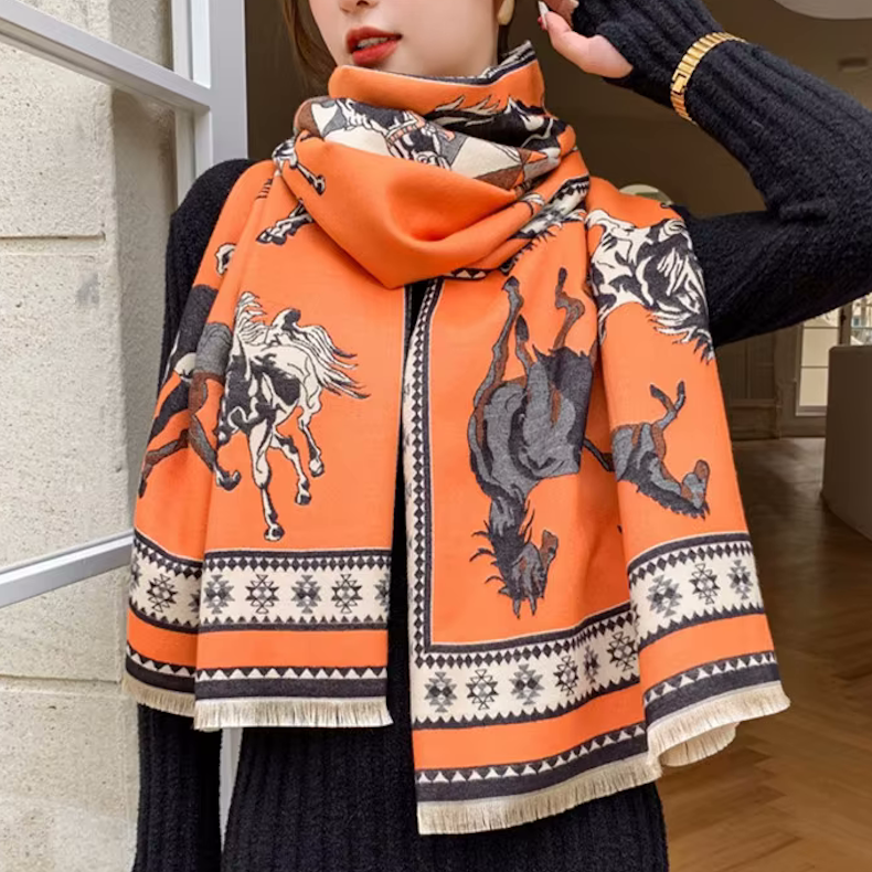 TRINNY Horse Design, Cashmere Blend Pashmina/Shawl - 180 x 65 cms