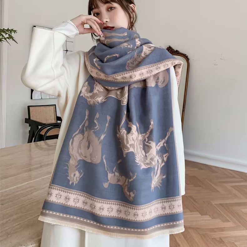 TRINNY Horse Design, Cashmere Blend Pashmina/Shawl - 180 x 65 cms
