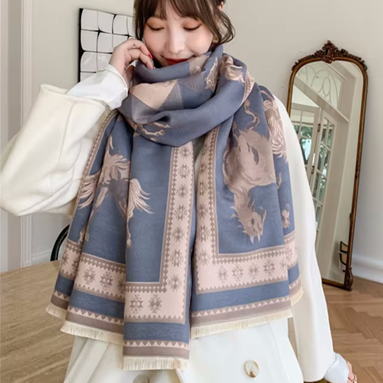 TRINNY Horse Design, Cashmere Blend Pashmina/Shawl - 180 x 65 cms