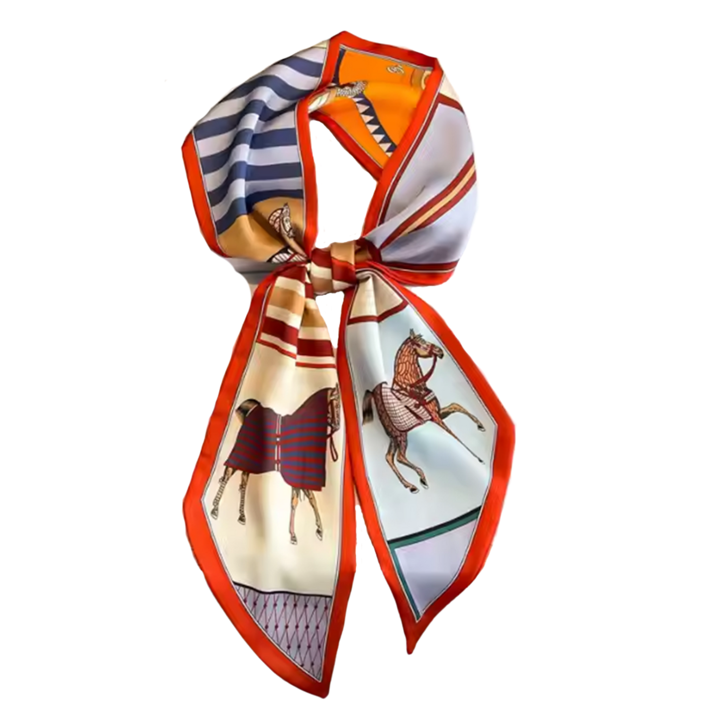 TURIN Horse Design Silk Look Satin Skinny Scarf - 145 X 13 cm