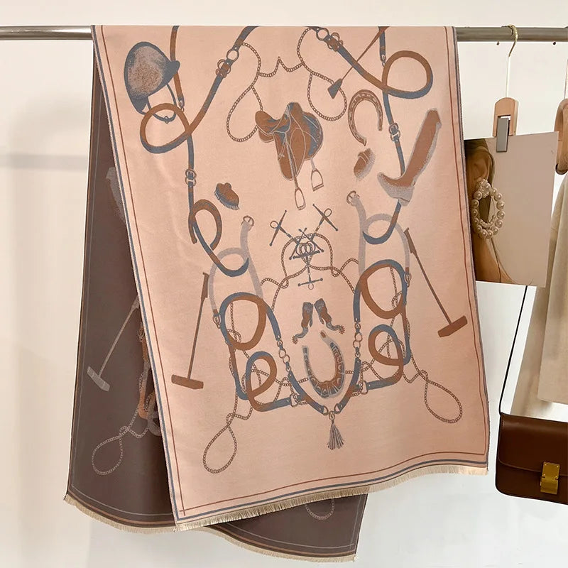 VICTORIA Horse Design, Cashmere Blend Pashmina/Shawl - 180 x 65 cms