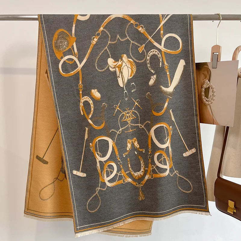 VICTORIA Horse Design, Cashmere Blend Pashmina/Shawl - 180 x 65 cms