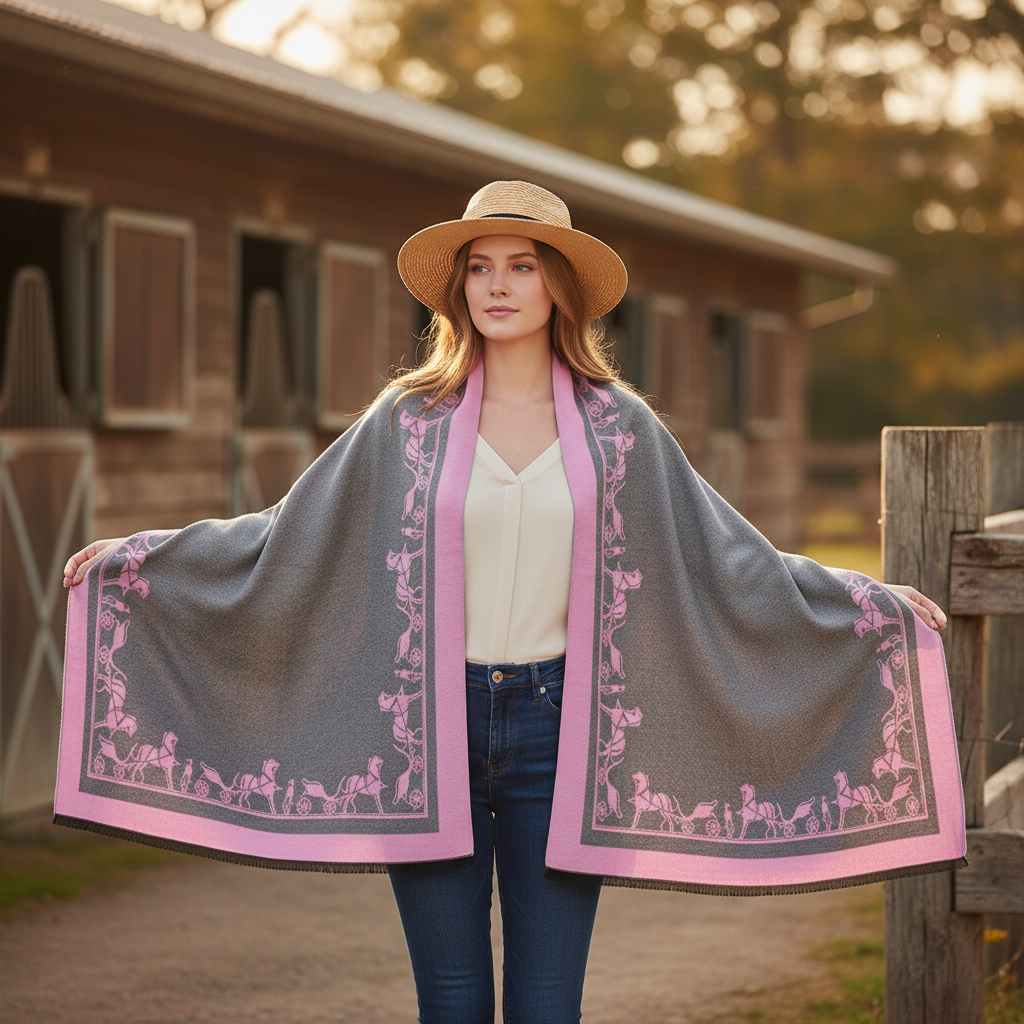Model shot - CLUNY Grey & Pink Pashmina