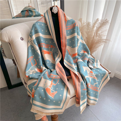 MERILYN Horse Design Cashmere Blend Pashmina/Shawl - 180 x 65 cms