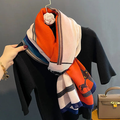 ELOISE Horse Design Linen Look Scarf - 180 x 90 cms