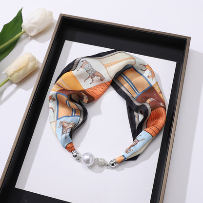 ROSE Horse Design Satin Necktie/Scarf with Magnetic Clip - 13 x 60 cms