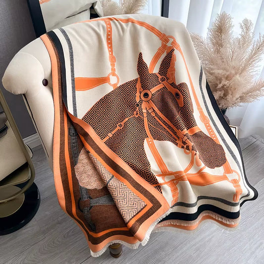 MILANO Equestrian Pashmina Scarf | Horse Design Shawl 180 × 65 cm