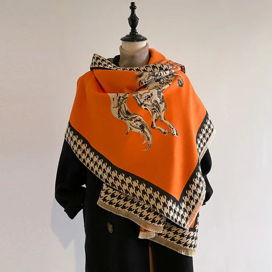 FAYE Equestrian Pashmina Scarf | Horse Design Shawl 180 × 65 cm