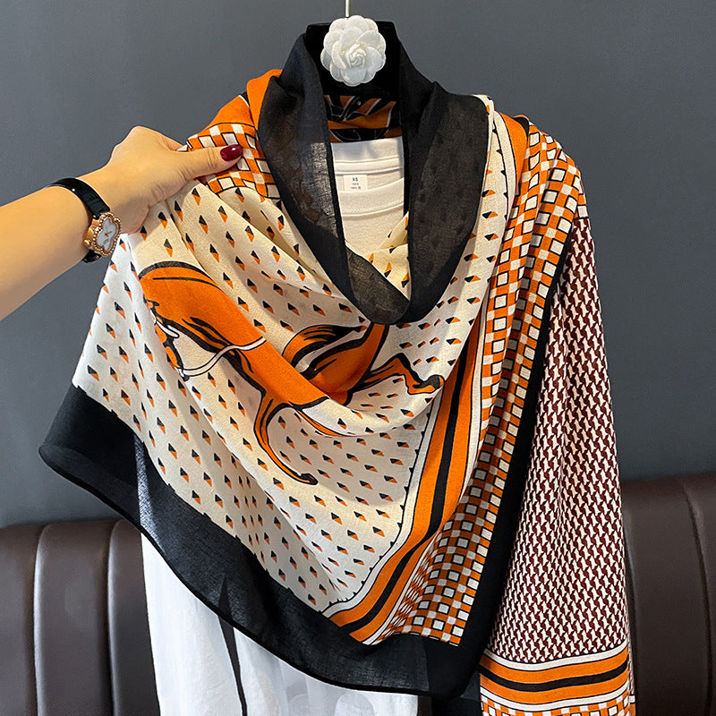 AURORA Horse Design, Linen Look Scarf - 180 x 90 cms