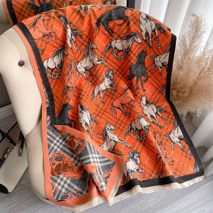 BELLE Horse design, Cashmere Blend Pashmina/Shawl - 180 x 65 cms