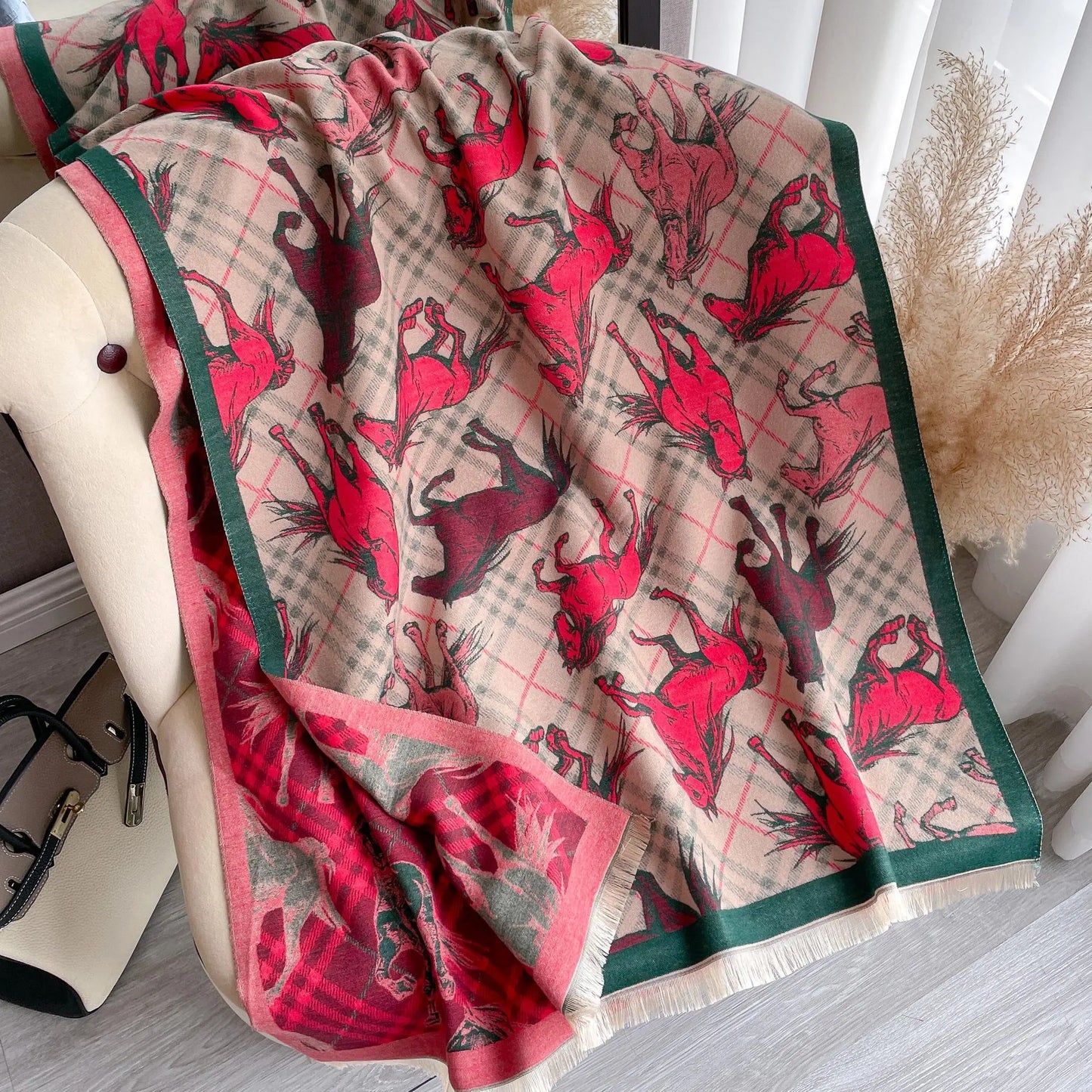 BELLE Horse design, Cashmere Blend Pashmina/Shawl - 180 x 65 cms